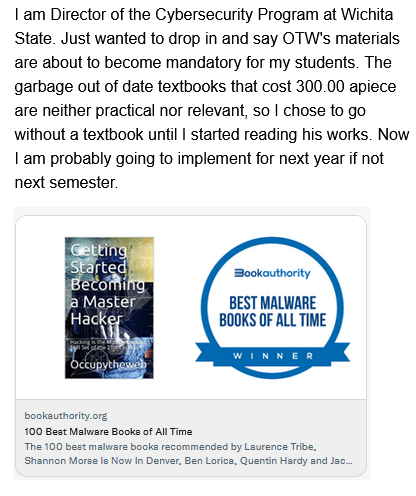 three_cube's tweet image. More Praise for "Getting Started Becoming a Master Hacker"              
Chosen as One of the Top 5 Cybersecurity Books of All Time                                                                                                AND               
the Top 100 Malware Books of All…