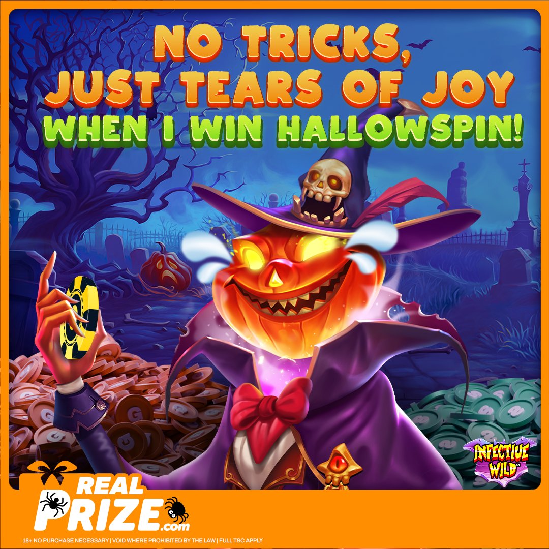 RealPrizecom's tweet photo. MWAHAHAHAHA... No tricks, just tears of joy when I win Hallowspin! #RETWEET if you can relate #HalloMeme https://t.co/t81zCZuFpm