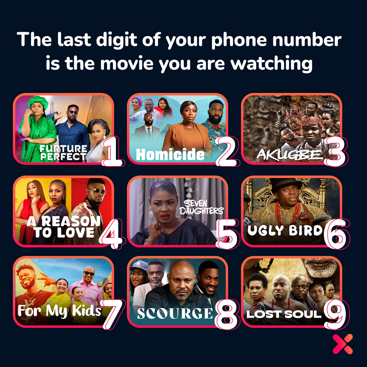 ShowmaxNG's tweet image. Ready for the challenge? 💥 The last digit of your phone number picks the movie. What did you get?👀 #Scourge #FuturePerfect #UglyBird  

shw.mx/ngw