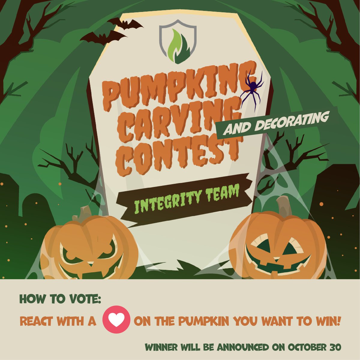 InsureIntegrity's tweet image. 🎃 Integrity Team Pumpkin Carving &amp;amp; Decoration Contest🎃

Help us choose a winner for this year's contest. All you have to do is react with a ❤️on the pumpkin you think is the winner. 

We will announce the winner on October 30th!