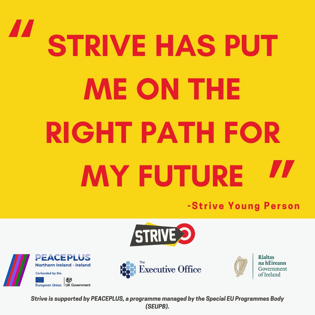 Strive Programme (@striveprogramme) on Twitter photo ONE WEEK TO GO UNTIL OUR STRIVE LAUNCH EVENT! ⌛🎉
Here's what one of our young people who completed the programme had to say about the impact Strive had on them:
#StriveProgramme #PEACEPLUS <a href="/SEUPB/">SEUPB</a> <a href="/IncludeYouth/">Include Youth</a> <a href="/Alternatives_RJ/">Alternatives RJ</a> <a href="/YINI_91/">Youth Initiatives</a> <a href="/NewstartEdu/">NewstartEduCentreAEP</a> ONE WEEK TO GO UNTIL OUR STRIVE LAUNCH EVENT! ⌛🎉
Here's what one of our young people who completed the programme had to say about the impact Strive had on them:
#StriveProgramme #PEACEPLUS <a href="/SEUPB/">SEUPB</a> <a href="/IncludeYouth/">Include Youth</a> <a href="/Alternatives_RJ/">Alternatives RJ</a> <a href="/YINI_91/">Youth Initiatives</a> <a href="/NewstartEdu/">NewstartEduCentreAEP</a>