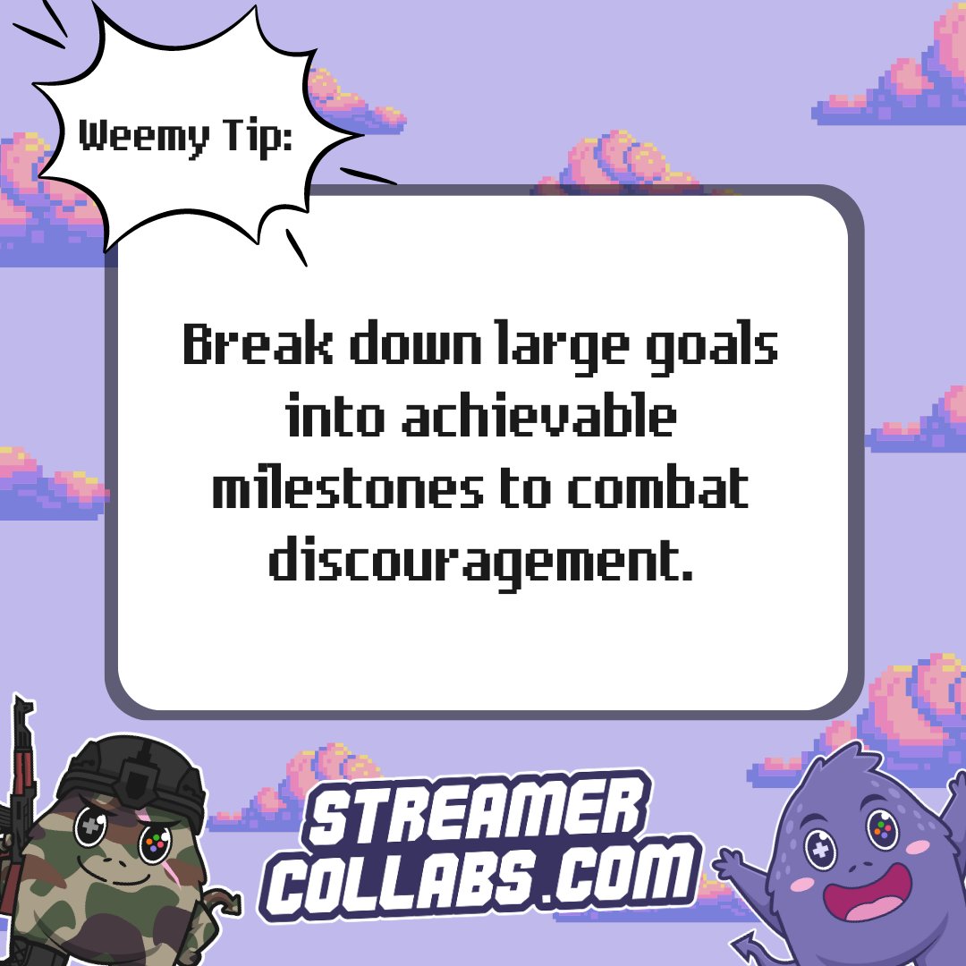 streamercollabs's tweet photo. How do you break down your large streaming goals into smaller, more manageable steps?

Join https://t.co/xU59NDMGbs to connect with passionate streamers and gamers for unique collaborations. Connect, Collab, Earn $$$ with #StreamerCollabs ! 

#streamer #twitch #gaming #gamer https://t.co/FUgQEj8O8r