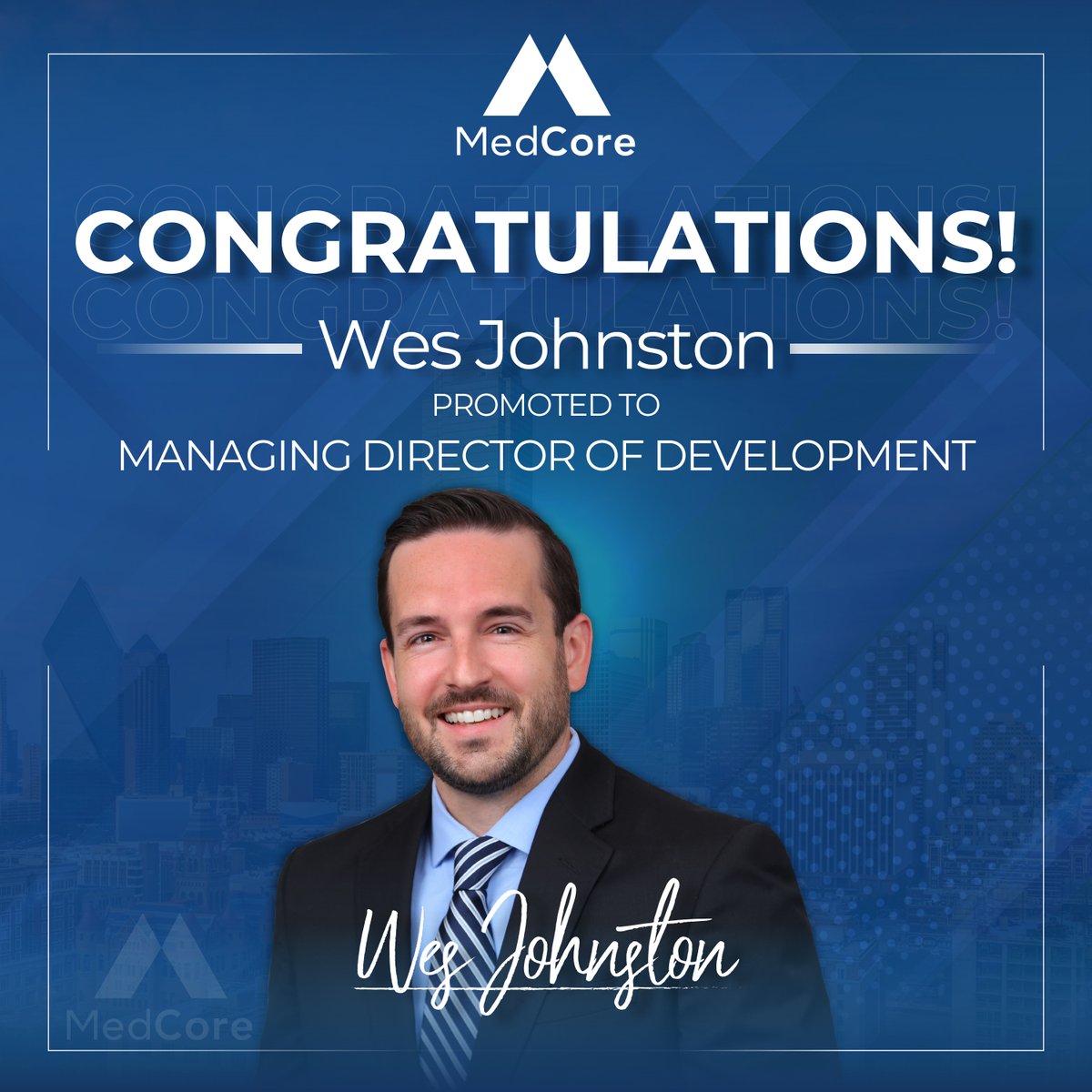 MedCorePartners's tweet photo. Huge congratulations to Wes Johnston who was recently promoted to Managing Director of Development! We are so thankful to have him as a leader at MedCore!
#MedCore #healthcaredevelopment #newconstruction #surgerycenter #commercialdevelopment https://t.co/NMq8gPGUHh
