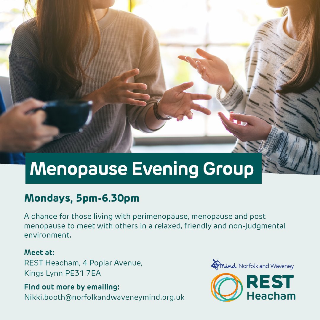 Did you know October is #MenopauseAwarenessMonth?

If you are living with perimenopause, menopause, or postmenopause and want to meet with others in a relaxed, friendly, and non-judgemental environment, come along to REST Heacham’s Menopause Evening Group.