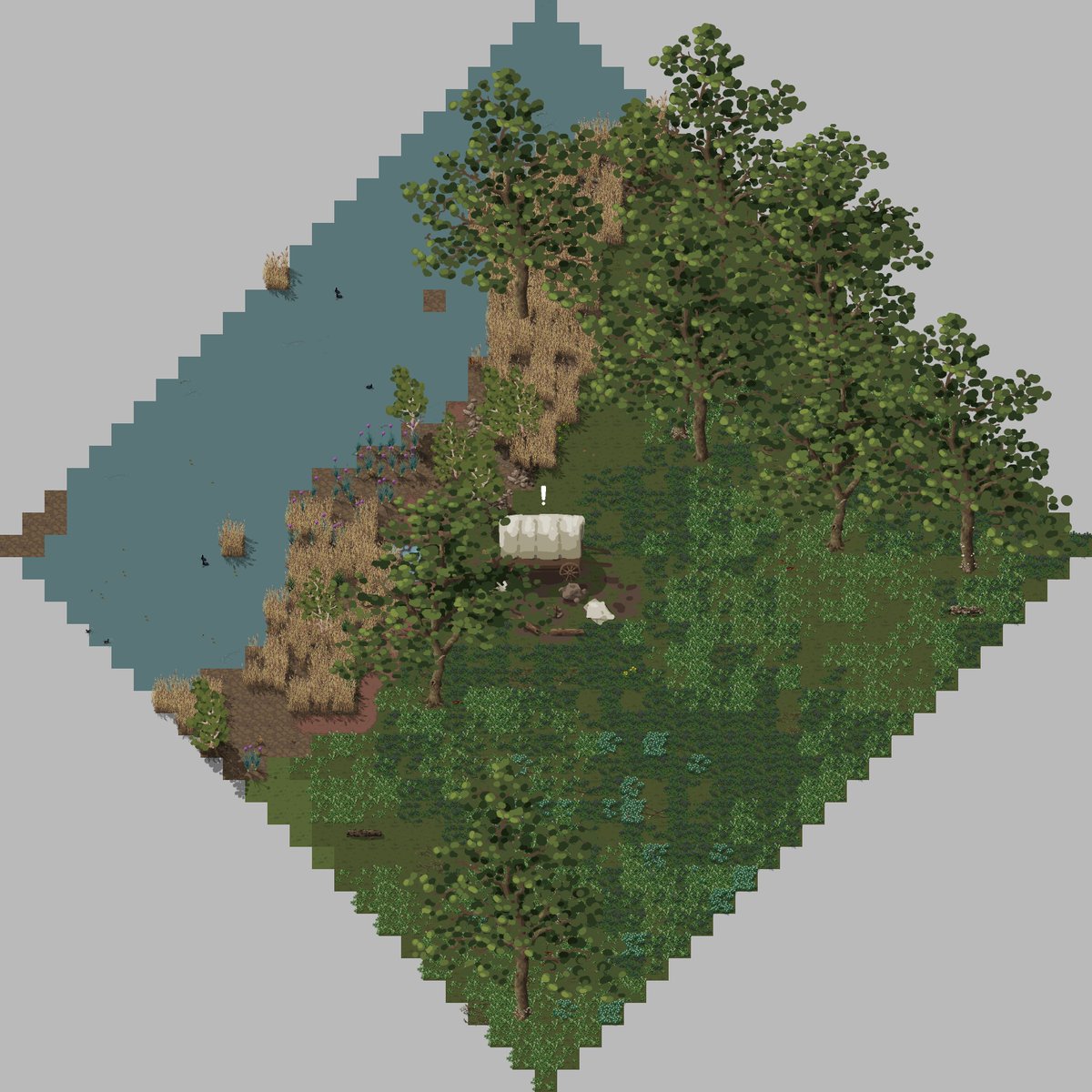 CrepuscularFluf's tweet photo. An older screenshot where I started a base right next to the river 🌅

#indiegames #indiegame #pixelart https://t.co/L1M9IzsnZn