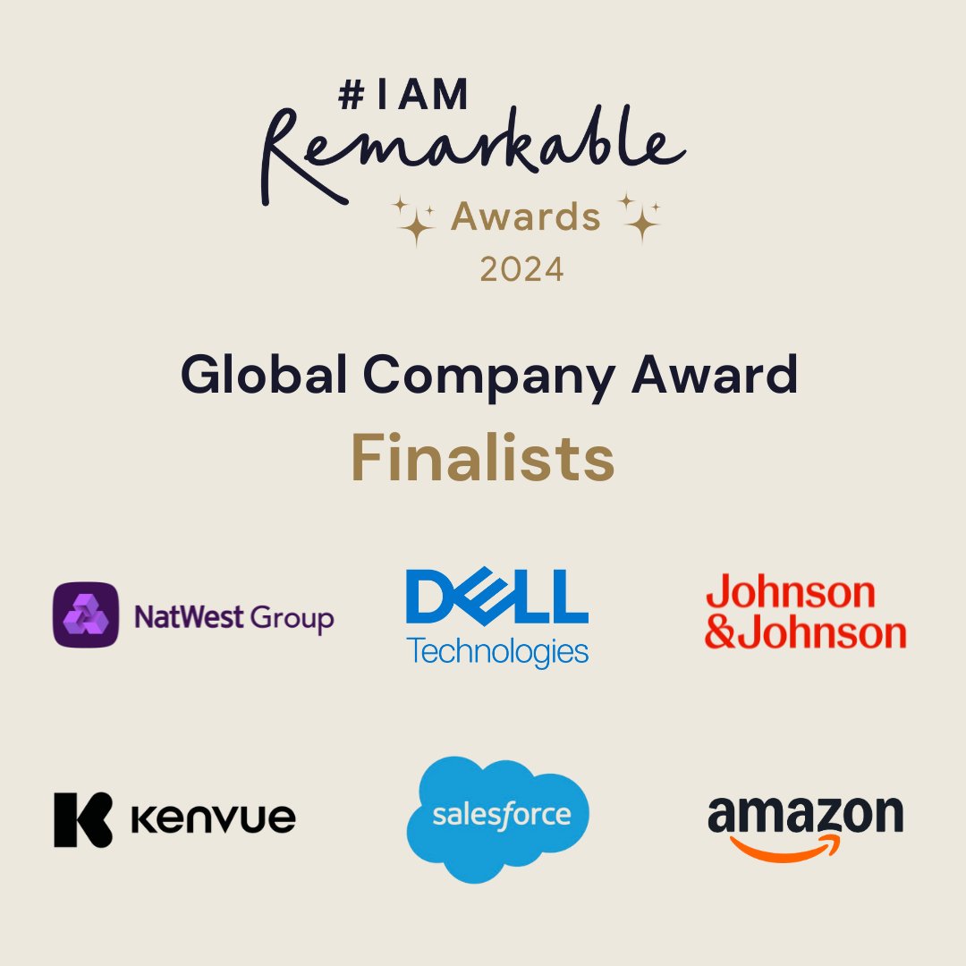🌟We received a lot of excellent submissions for the #IAmRemarkable Global Company Award and after long and careful consideration, we’re delighted to announce the finalists!

🏆Amazon
🏆 Dell Technologies
🏆Kenvue
🏆Johnson &amp; Johnson
🏆NatWest Group
🏆Salesforce

Shortlisted