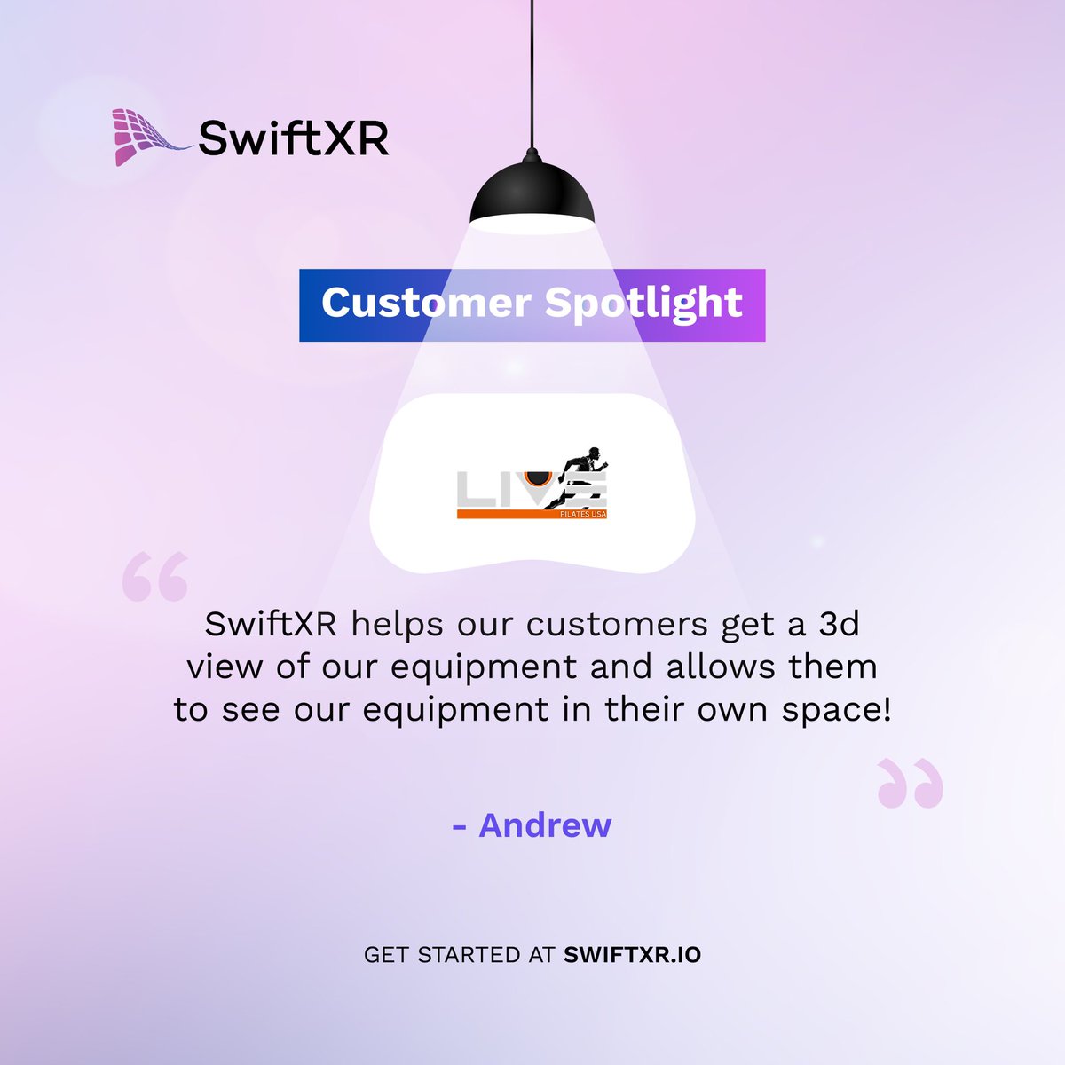 swiftxr_io's tweet image. See what Pilate USA has to say about SwiftXR
Don’t just take our word for it. Start creating 3D/AR/VR experience now! Get started on swiftxr.io

#swiftxr #pilatesusa  #equipment  #webxr #ecommerce #retailbusiness