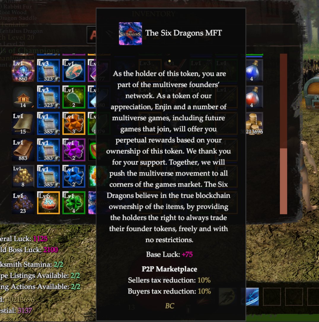 📢MFT Update - Exclusive Offer

Like - RT to win 1x The Six Dragons MFT

We are increasing utility on our most valuable NFTs and will continue to do so, and now its the turn of The Six Dragons MFT (nft.io/asset/3608-149…)

⭐️We add 10% P2P Marketplace tax reduction (Buyer's and