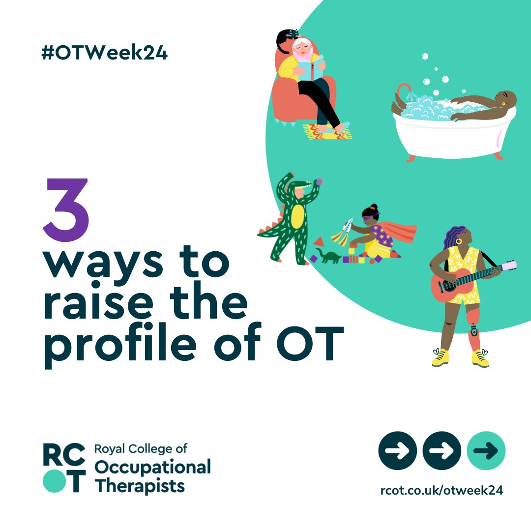 theRCOT's tweet image. We want people everywhere to value the life-changing power of OT. That’s a big aim, but we can achieve it by working together. 💚

Have you started planning how you'll be raising the profile of occupational therapy this #OTWeek24 and beyond? 

Here are 3 ideas 👇🏽