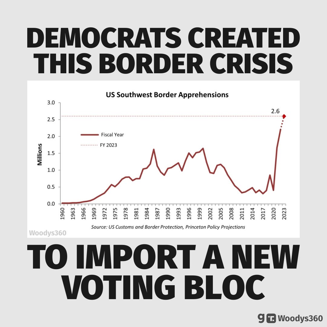 Woodys360View's tweet image. Illegal immigration is election rigging on the grandest possible scale. Democrats are going to import enough new voters to put America under one-party rule for decades. #OpenBorders #IllegalImmigration #PopulationReplacement #WoodysMemes