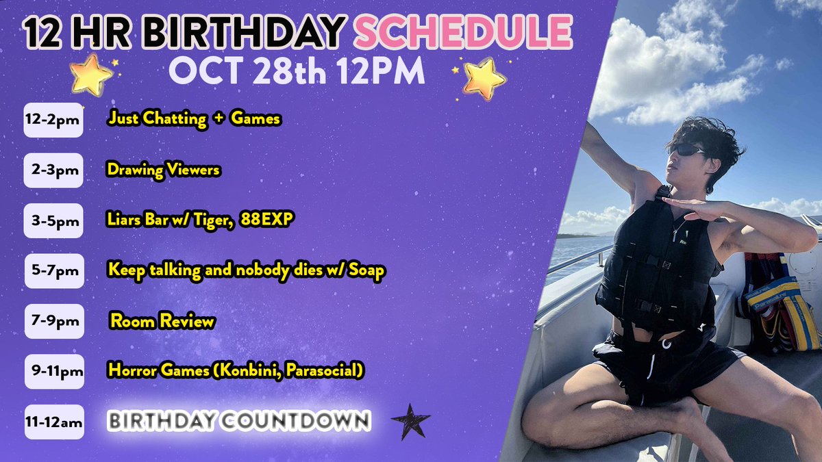 BIRTHDAY STREAM SCHEDULE RELEASED! 🥳 28th October 12 PM JST, hope you can make it!! 💜