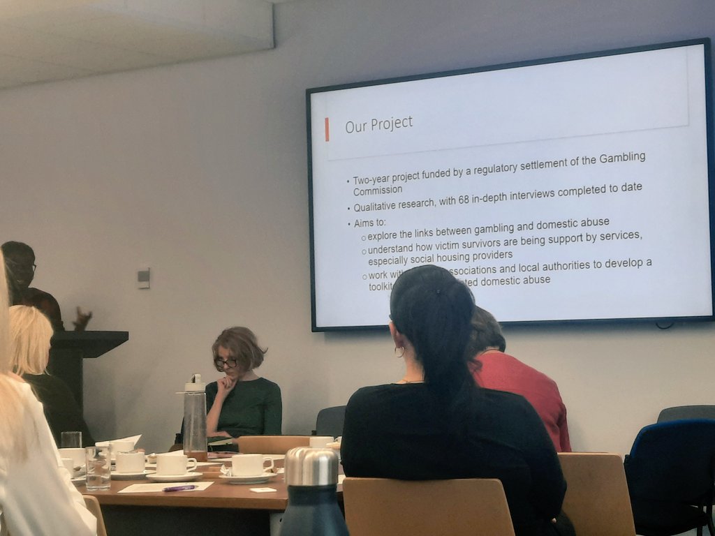 Second panel starting with <a href="/MercyDenedo/">Mercy Denedo</a> and Dr Liz Riley from <a href="/Betknowmore/">Betknowmore UK</a> talking about our research on gambling-related domestic abuse and social housing #ADA2024