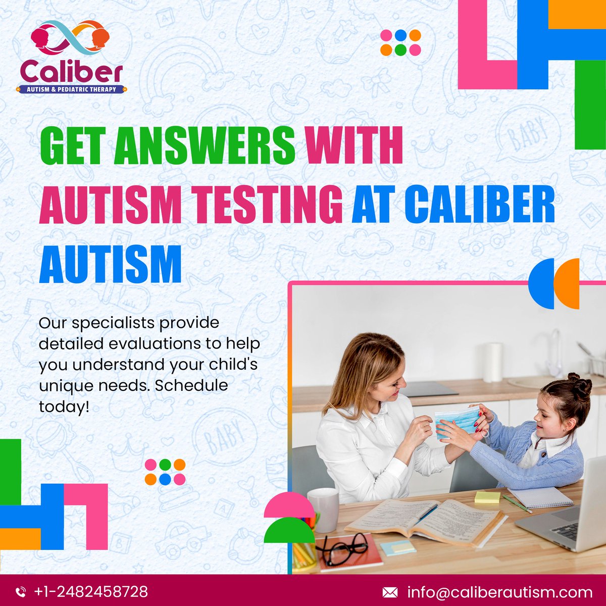 AutismCaliber's tweet photo. Seeking answers about autism? At Caliber Autism, our caring team offers thorough testing to help you understand and support your loved ones better. We’re here to guide you on this journey every step of the way. Let’s connect and take that first step together! https://t.co/iS3ypoMDuN