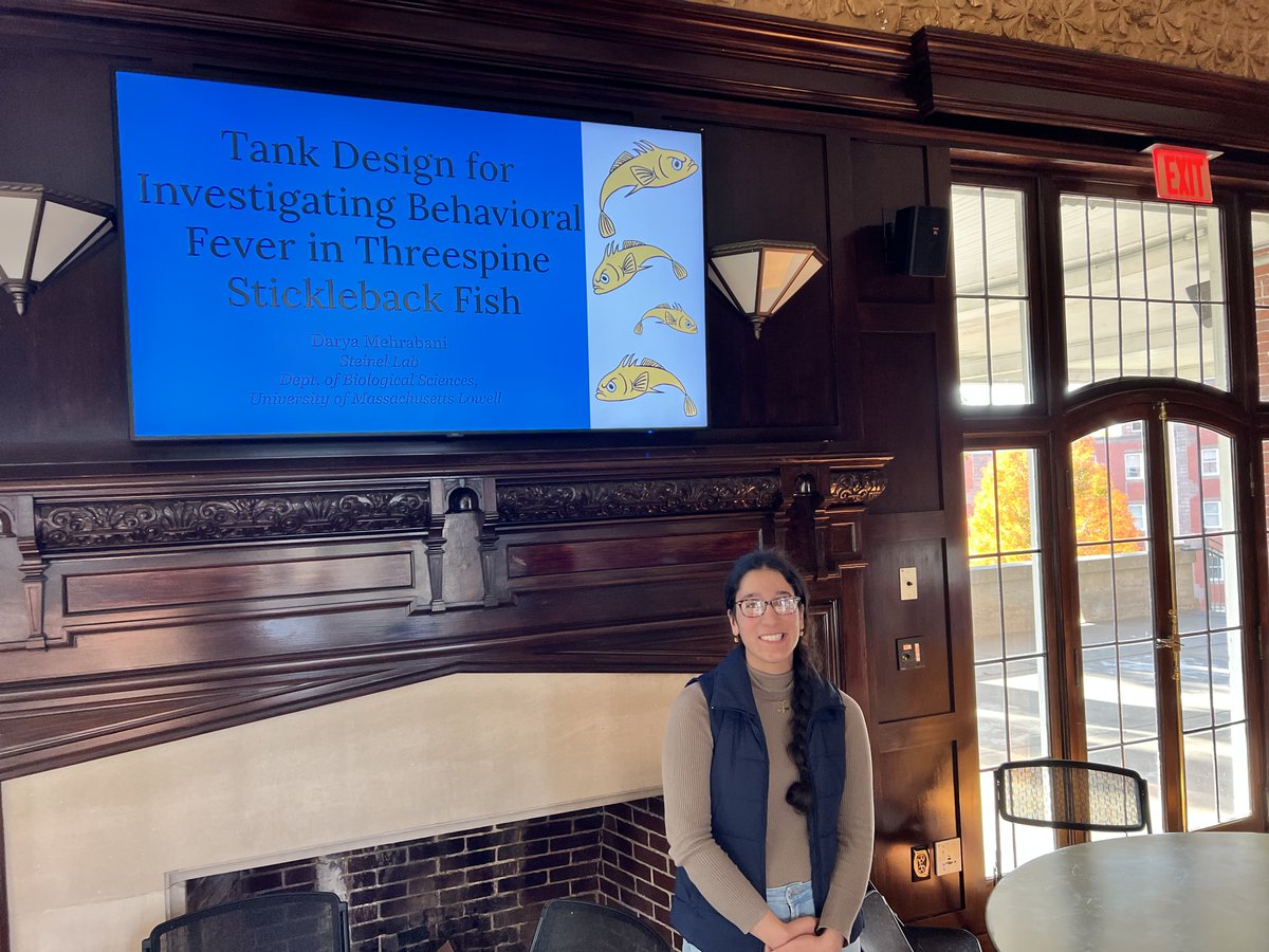 UMass Lowell’s Honors College (@honorsuml) on Twitter photo Congratulations to honors <a href="/UML_Biology/">UMass Lowell Biology</a> student Darya Mehrabani who presented on her Honors Experiential Learning Opportunity "Tank Design for Investigating Behavioral Fever in Threespine Stickleback Fish," which she conducted in the Steinel Lab.
#umasslowell #umlhonorscollege Congratulations to honors <a href="/UML_Biology/">UMass Lowell Biology</a> student Darya Mehrabani who presented on her Honors Experiential Learning Opportunity "Tank Design for Investigating Behavioral Fever in Threespine Stickleback Fish," which she conducted in the Steinel Lab.
#umasslowell #umlhonorscollege