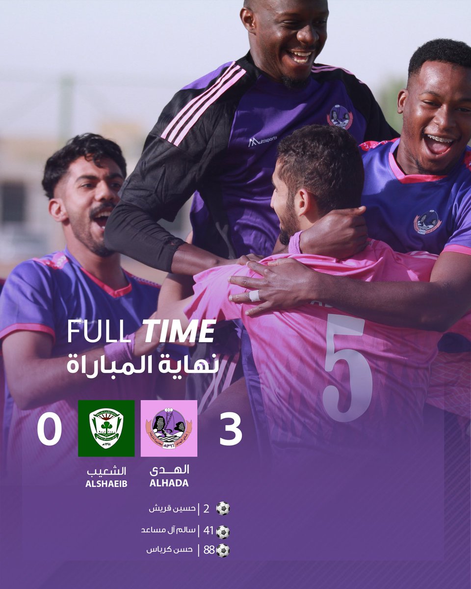 ALHADA_CLUB's tweet photo. 🟣🟣 نهاية المباراة 

الوردي يحقق العلامة الكاملة بـ 3️⃣ أهداف في اولى مباريات الصعود نحو الدرجة الثانية 
😍😍😍

#الشعيب_الهدى https://t.co/ie6ZAp5xnm