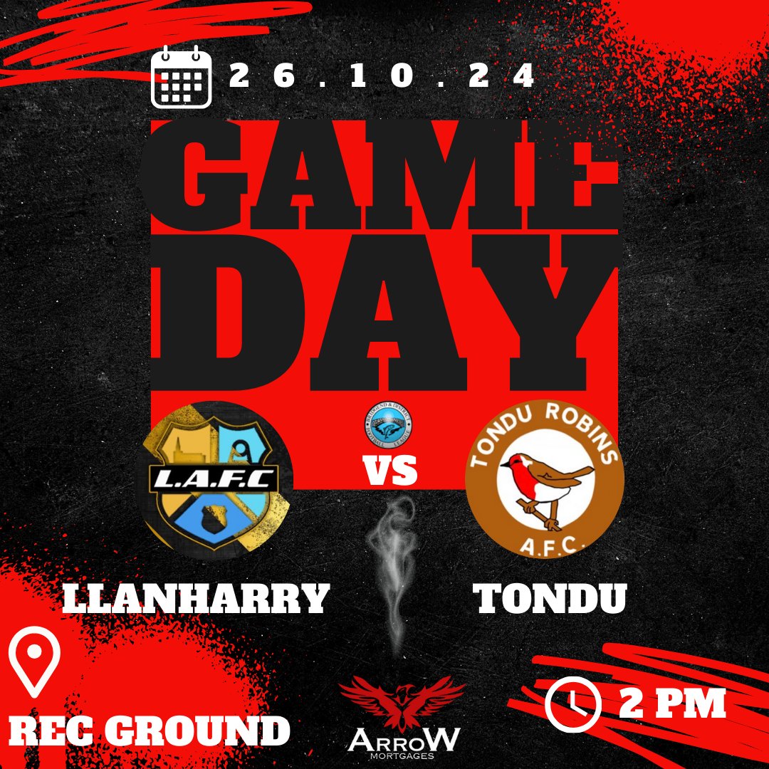 Tondu Robins AFC (@tondurobins) on Twitter photo 💥GAME DAY!💥
📆 Saturday 26th October 2024
🏆 <a href="/LeagueBrid29086/">Bridgend & District Football League</a> Division 1
🆚 <a href="/LlanharryA/">Llanharry afc</a>
🏟️ Rec Ground
⚽ 2PM Kick Off
❤Uppa Robins!🖤
🔴Robins Match Sponsors <a href="/ArroWmortgages/">ArroW Mortgages</a>⚫️ 💥GAME DAY!💥
📆 Saturday 26th October 2024
🏆 <a href="/LeagueBrid29086/">Bridgend & District Football League</a> Division 1
🆚 <a href="/LlanharryA/">Llanharry afc</a>
🏟️ Rec Ground
⚽ 2PM Kick Off
❤Uppa Robins!🖤
🔴Robins Match Sponsors <a href="/ArroWmortgages/">ArroW Mortgages</a>⚫️