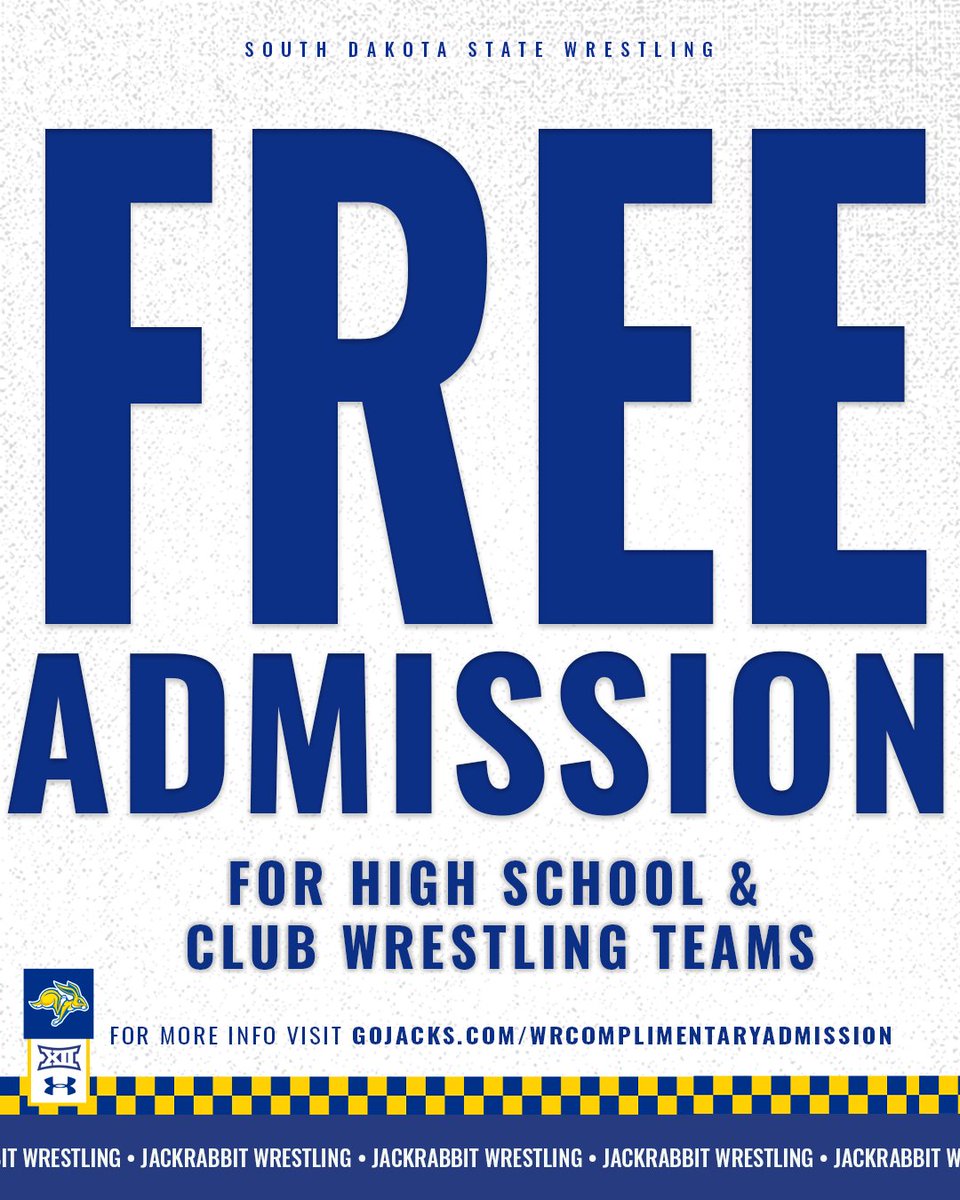 🗣 𝘾𝙖𝙡𝙡𝙞𝙣𝙜 𝙖𝙡𝙡 𝙝𝙞𝙜𝙝 𝙨𝙘𝙝𝙤𝙤𝙡 𝙖𝙣𝙙 𝙘𝙡𝙪𝙗 𝙩𝙚𝙖𝙢𝙨!

Bring your team to any home <a href="/GoJacksWrestle/">Jackrabbit Wrestling</a> dual and receive FREE ADMISSION for your group!

🔗: GoJacks.com/WRComplimentar…

#GetJacked x #GoJacks🐰