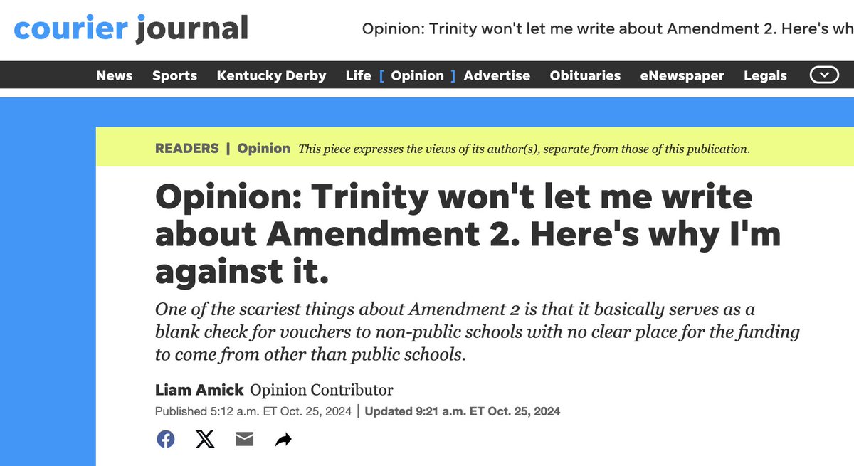 We can't stop thinking about this powerful <a href="/courierjournal/">Courier Journal</a> commentary condemning Ky's Constitutional Amendment 2 which would allow for public dollars to flow to private schools written by a Ky private high school student. 
courier-journal.com/story/opinion/…