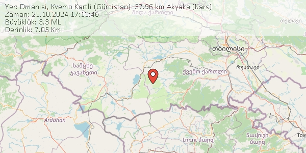 son__depremler's tweet photo. Yer: Dmanisi, Kvemo Kartli (Gürcistan)  57.96 km Akyaka (Kars) 
Zaman: 25.10.2024 17:13:46
Büyüklük: 3.3 ML
Derinlik: 7.05 Km. 
Detay: https://t.co/wtUp4jsjmA
#Gürcistan #Dmanisi, Kvemo Kartli   - [57.96 km] Akyaka   #deprem https://t.co/MN3L7C1jXw