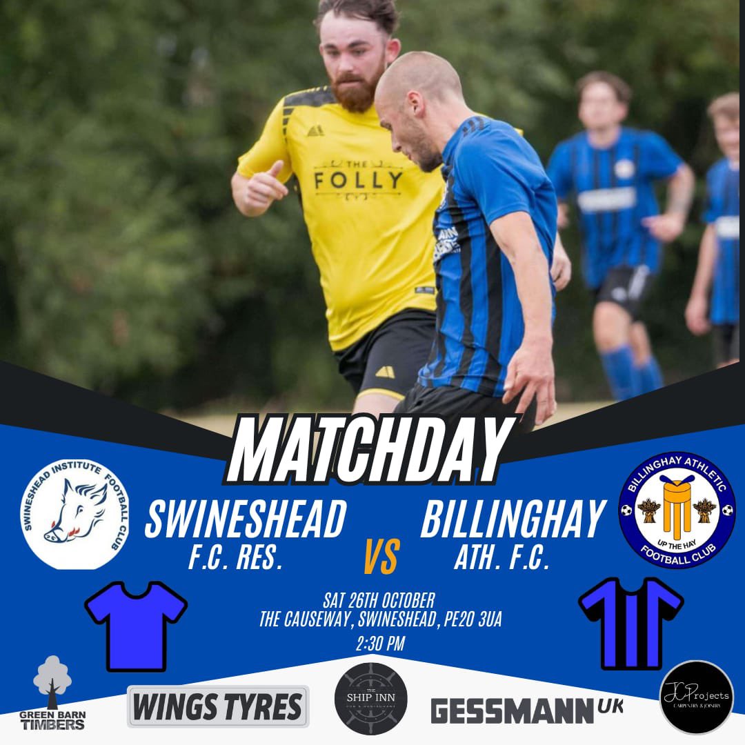 BillinghayAth's tweet photo. Both teams return to action tomorrow, the first team hope to bounce back and put behind the display and result last week with an away trip to face Swineshead Reserves, whereas our reserves play their first game of the season on home soil, facing Boston Colts!!

#YouHay⚽️🔵⚫️ https://t.co/WMMZ9L3Br5