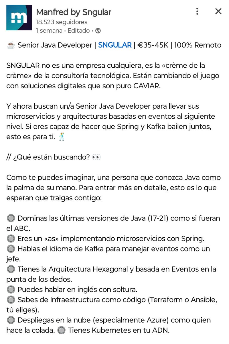 r2devops's tweet photo. Esta "oferta" de trabajo me parece vergonzosa...
Esto se ofertaba hace años y a perfiles menos expertos. De verdad, me parece hasta de mal gusto... https://t.co/j5RscOcjD5