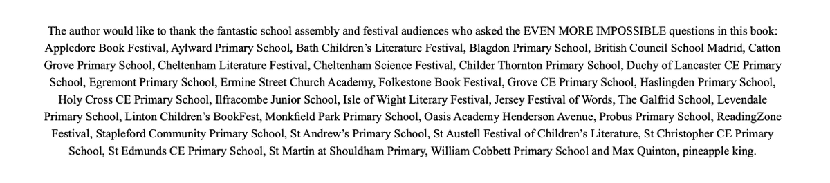 isabelwriting's tweet photo. Nestled inside The Bedtime Book of EVEN MORE #ImpossibleQuestions is a big thank you to all the school and festival audiences who asked the questions answered in the book! 

From A to Z... @AppledoreBkFest @AylwardPriSch @bathkidslitfest @BlagdonPrimary @Schools_British ... https://t.co/NAOIaIPZsE