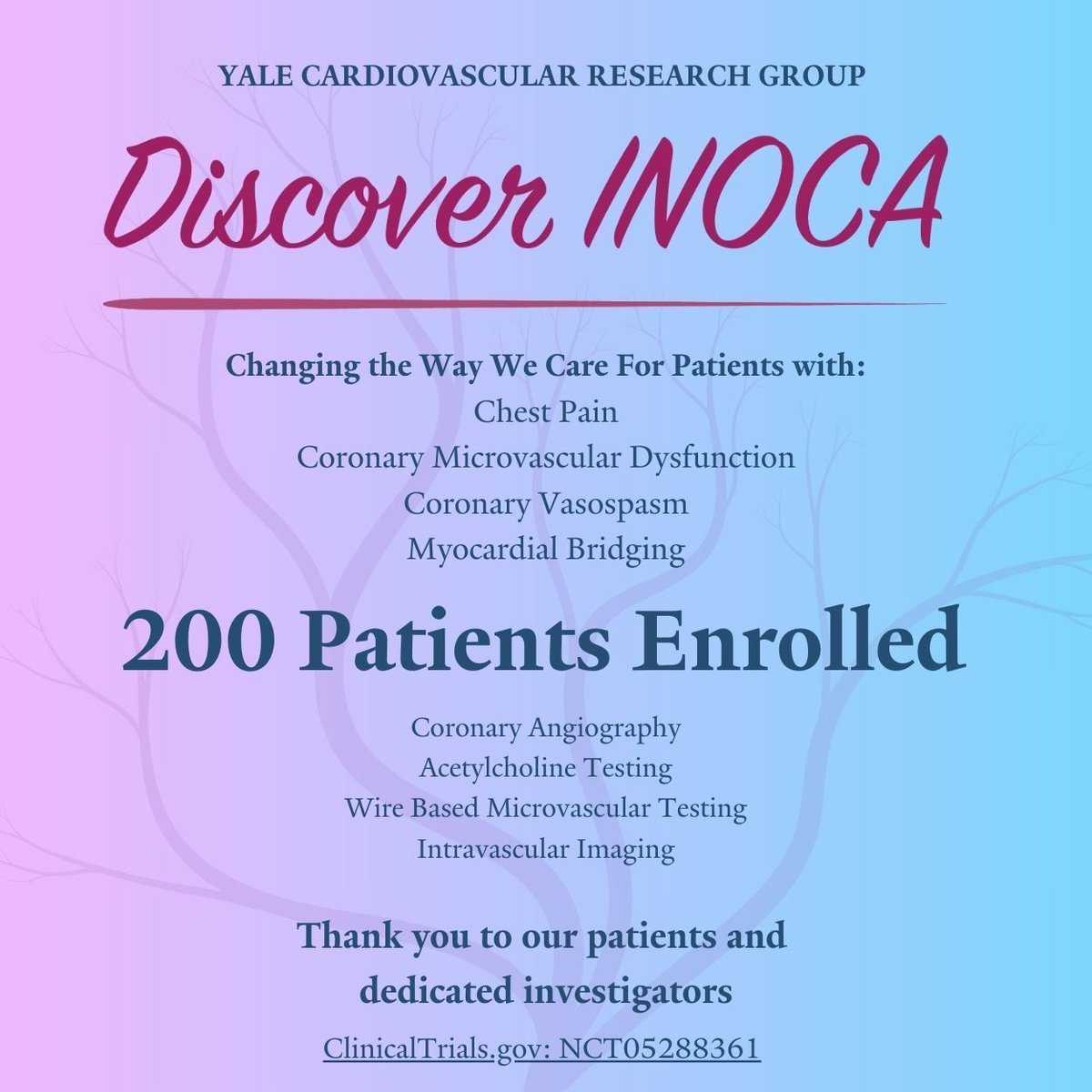 samitshahmd (@samitshahmd) on Twitter photo Huge milestone for our DISCOVER INOCA team, site investigators, and patients with coronary microvascular dysfunction, coronary vasospasm, and myocardial bridging! We're excited to share preliminary data with 3 presentations at #TCT24. <a href="/YCRG_Yale/">Yale Cardiovascular Research Group</a> <a href="/YaleCardiology/">Yale Cardiology</a> <a href="/AlexandraLansky/">Alexandra Lansky</a> Huge milestone for our DISCOVER INOCA team, site investigators, and patients with coronary microvascular dysfunction, coronary vasospasm, and myocardial bridging! We're excited to share preliminary data with 3 presentations at #TCT24. <a href="/YCRG_Yale/">Yale Cardiovascular Research Group</a> <a href="/YaleCardiology/">Yale Cardiology</a> <a href="/AlexandraLansky/">Alexandra Lansky</a>