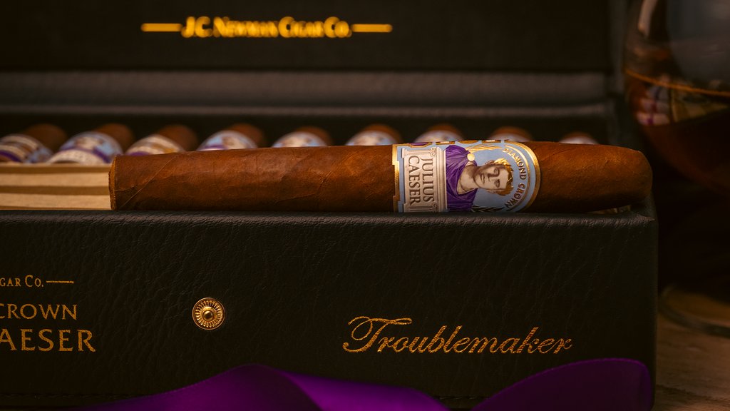 Meet the Troublemaker- Inspired by a vintage cigar shape from the office of J.C. Newman's VP of operations, this size was a true challenge to make. Using a hand-carved dowel to create custom cigar molds, The Troublemaker stands out in every way.