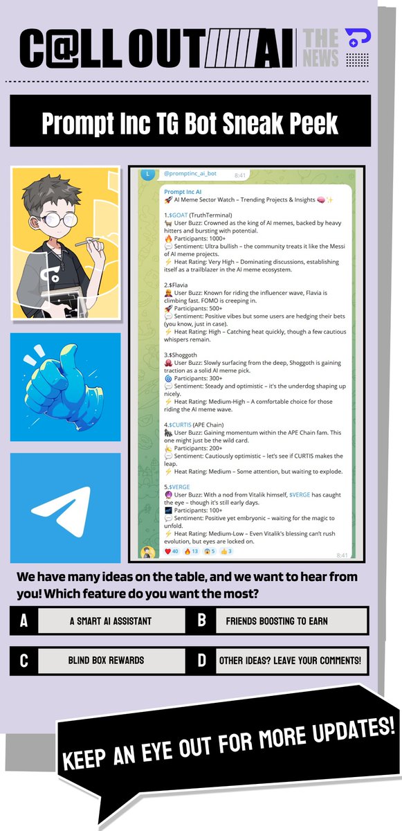 🆕Prompt Inc TG Bot Coming Soon!

📜We’re about to launch the Prompt Inc TG bot, packed with innovative features and exciting ways to earn! Let’s take a #SneakPeek at what’s coming! 🎉

#Sparkle #Promptinc #UPDATE