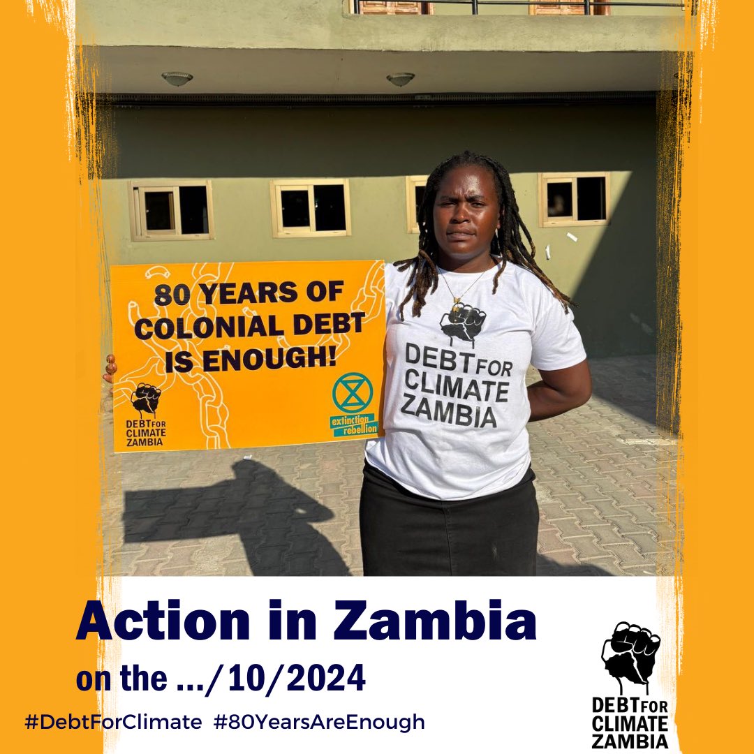 Debt4ClimateZa's tweet photo. The @IMFNews &amp; @WorldBank's legacy of illegitimate debt has kept Global South nations in poverty for 80 years. 

I stand in solidarity, demanding total debt cancellation to enable a just, self-determined transition for real climate justice. #80YearsAreEnough #CancelTheDebt https://t.co/mxqpsWtmz5