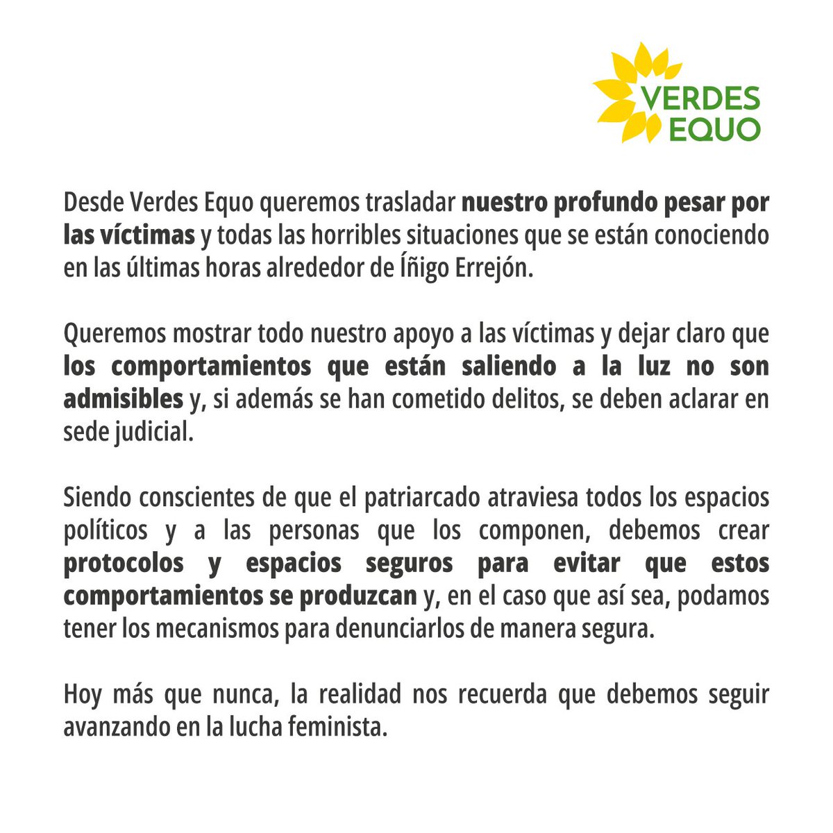 Reafirmamos nuestro compromiso con el feminismo: frente a la violencia machista, tolerancia cero. Todo nuestro apoyo a las víctimas.
