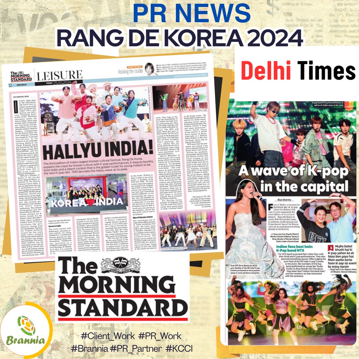 Brannia_India's tweet photo. K-Wave took over Delhi! #K_Army & Indian media loved the #HallyuWave. Stories featured in #DelhiTimes, #TOI, & #TheMorningStandard. Stay tuned for more updates as we explore this cultural phenomenon! #ClientDiary #PRWork #MediaService #Korea #KoreanCulture #NewReport #Media https://t.co/ArZ2jG79bV