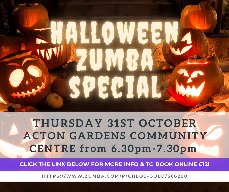 Want to attend a Halloween Zumba special? 🎃 Join Chloe Gold on Thurs 31 Oct at 6:30pm zumba.com/en-US/p/CHLOE-… #ActonGardens #zumba