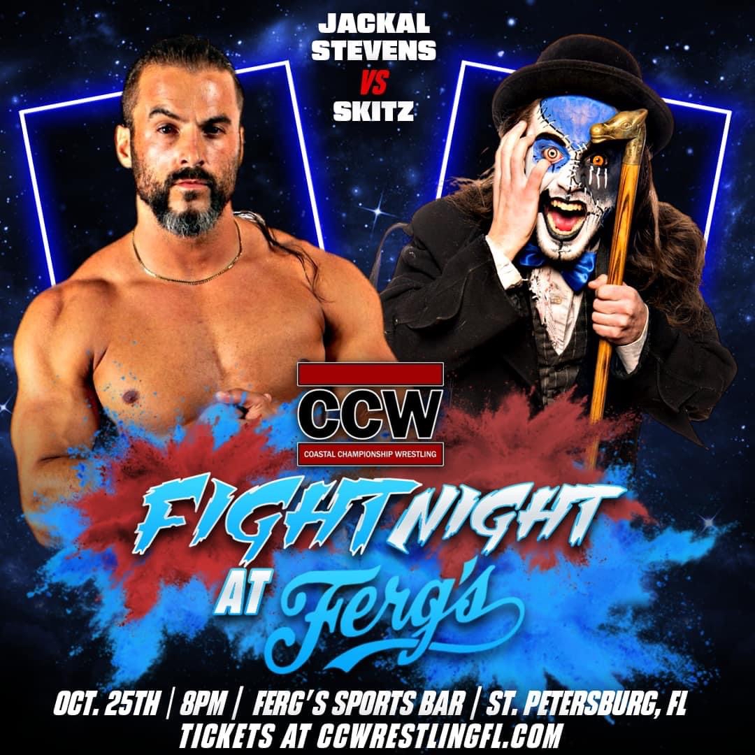CCWAliveTV's tweet photo. TONIGHT IN ST. PETE!

CCW debuts with FIGHT NIGHT AT FERG’S!

- @DirtyDevinDiaz vs. Brian Brock
- @TheCheesePW vs. @ElliottQrow
- Jackal Stevens vs. @H0lyskitz 
- @OzzyKilmeister vs. @Eddietaurus w/ @TheDrEric 

🎟️ https://t.co/Y1Y1bIz0Uz https://t.co/aeQk6fLpQz