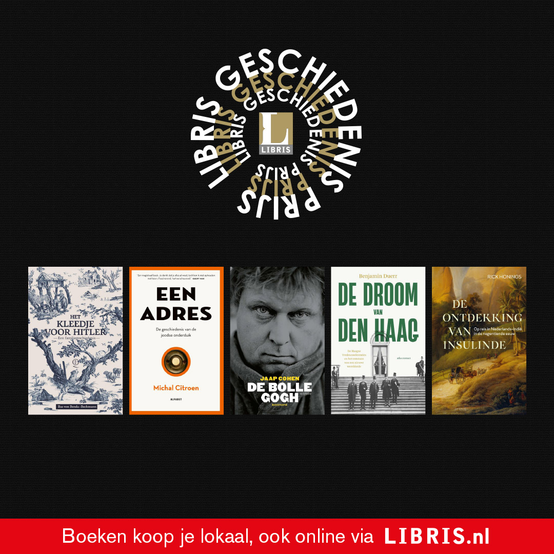 Zondag wordt de winnaar van de Libris Geschiedenis Prijs bekend gemaakt. De kanshebbers:
- Bas von Benda-Beckmann: Het kleedje voor Hitler
- Michal Citroen: Een adres
- <a href="/benjaminduerr/">Benjamin Duerr</a>: De droom van Den Haag
- Jaap Cohen: De bolle Gogh
- <a href="/RickHonings/">Rick Honings</a>: De ontdekking van Insulinde