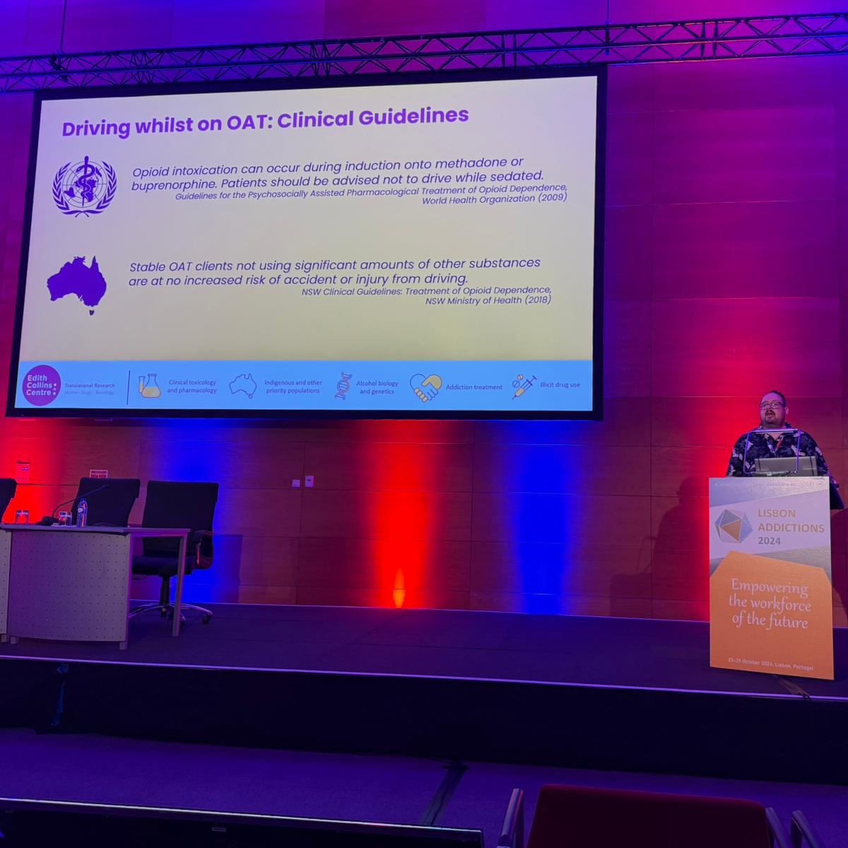 Edith Collins Centre (@edith__collins) on Twitter photo Wraping up day 3 of #LxAddictions24, was a talk from <a href="/Edith__Collins/">Edith Collins Centre</a> researcher, <a href="/DanWinter_AU/">Daniel Winter</a>, who spoke about the issues around transport, driving safety & intoxication for OAT clients, & potential impacts on treatment access.
Great work Dan! 👏👏 <a href="/LxAddictions/">Lisbon Addictions</a>
<a href="/syd_health/">Sydney Health</a> Wraping up day 3 of #LxAddictions24, was a talk from <a href="/Edith__Collins/">Edith Collins Centre</a> researcher, <a href="/DanWinter_AU/">Daniel Winter</a>, who spoke about the issues around transport, driving safety & intoxication for OAT clients, & potential impacts on treatment access.
Great work Dan! 👏👏 <a href="/LxAddictions/">Lisbon Addictions</a>
<a href="/syd_health/">Sydney Health</a>