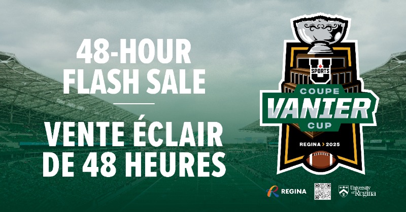 UofRegina's tweet photo. VANIER CUP TICKET SALE!🏈
The Vanier Cup is coming to #ReginaSK! Watch Canada’s top @USPORTSca teams battle for the championship.
📅Nov 22, 2025 | 1PM |📍Mosaic Stadium
SALE 🎟$5 Students/Youth/Seniors, $10 General
Get your tickets before they’re gone! https://t.co/8Fr2Q050ql