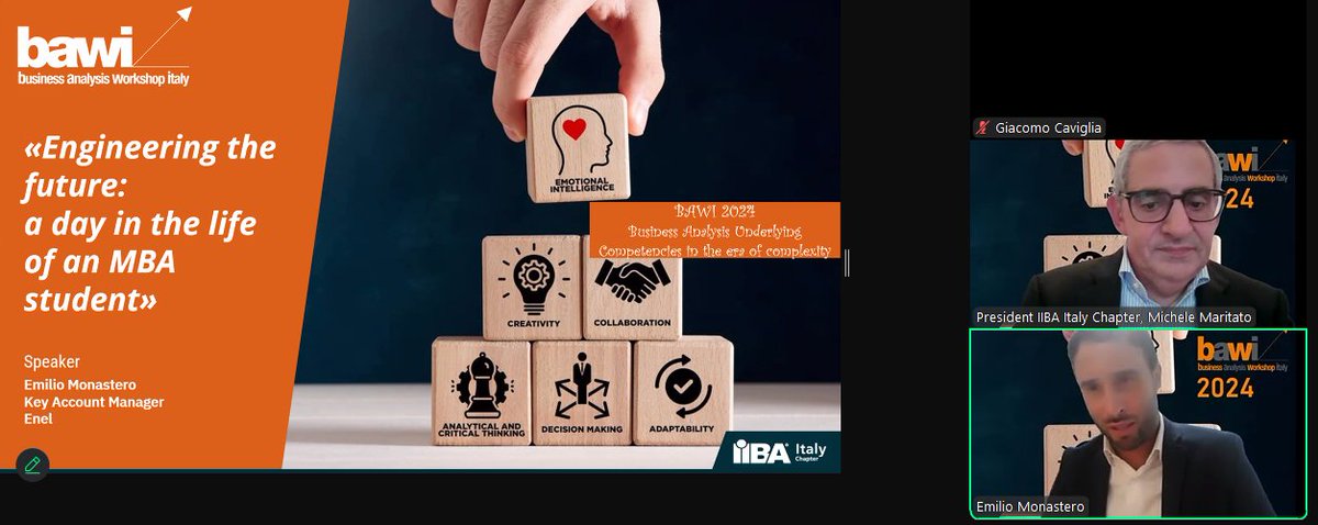 lpantar8's tweet photo. Testimonianza di Emilio Monastero, key account manager @EnelGroupIT su aggiornamento delle competenze professionali tramite MBA #BAWI2024 @iiba_italy https://t.co/bixTlx4Hq5