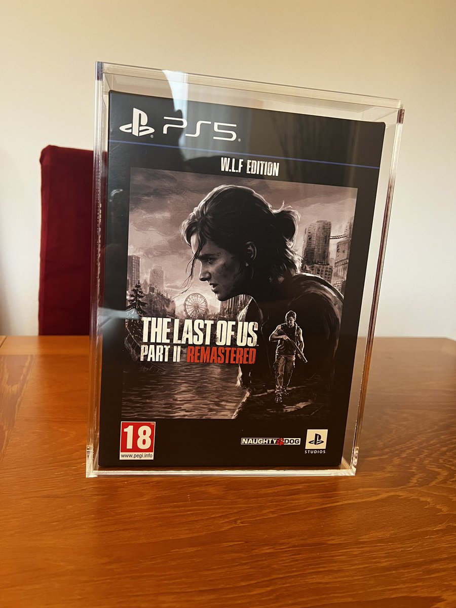 NaughtyDogWorld's tweet photo. I finally got a protective acrylic case for my W.L.F Edition of The Last of Us Part II Remastered. It looks great and it's protected from the elements! Massive thanks to @retroboxed 

#TheLastofUs
#TheLastofUsPartIIRemastered https://t.co/87wy3gkFwQ