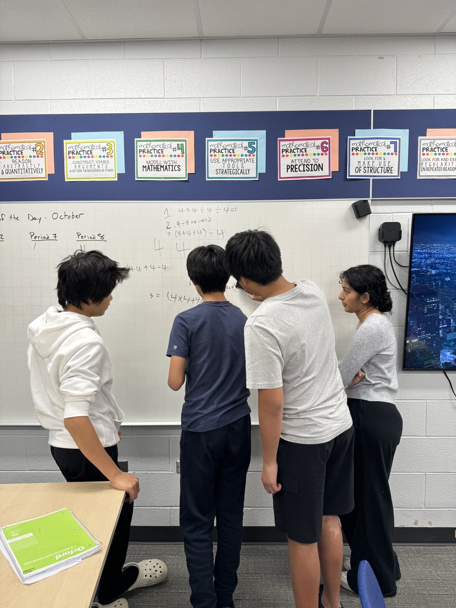 keverett96's tweet photo. Mathematicians persevered creating expressions with only the number four today @pgliljedahl @joboaler #inspire96 #welovemath https://t.co/X0OXjCSvsM