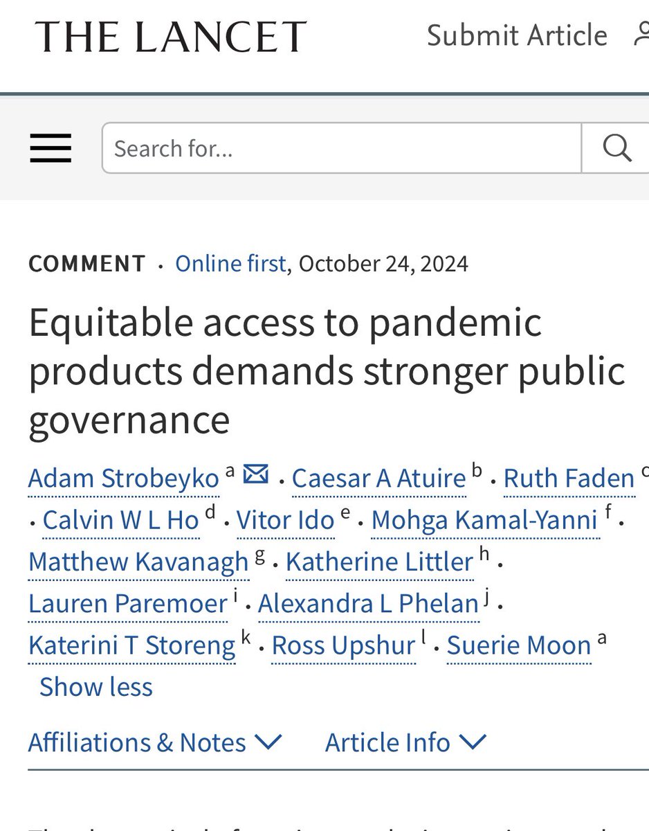 Matthew Kavanagh matthewkavanagh@bsky.social (@mmkavanagh) on Twitter photo Our new piece <a href="/TheLancet/">The Lancet</a> is out from the working group on access and ethics
“Recent shortcomings call for a stronger role for public governance through WHO, which has a unique claim to global political legitimacy…”
<a href="/SuerieMoon/">Suerie Moon</a> <a href="/adam_strobe/">Adam Strobeyko</a> Our new piece <a href="/TheLancet/">The Lancet</a> is out from the working group on access and ethics
“Recent shortcomings call for a stronger role for public governance through WHO, which has a unique claim to global political legitimacy…”
<a href="/SuerieMoon/">Suerie Moon</a> <a href="/adam_strobe/">Adam Strobeyko</a>