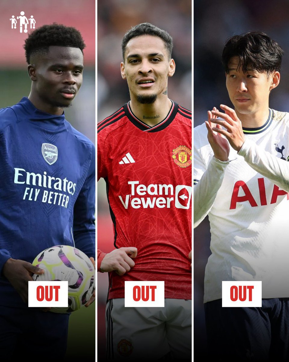 Premier League wingers <a href="/BukayoSaka87/">Bukayo Saka</a>, Antony and <a href="/Sonny7/">Son Heung-min</a> are all likely to miss this weekend's round of games after suffering from injuries...

#Savetheplayers #Playersafety #Injuryawareness #Healthoverprofit #Football #Footballnews #Soccer #Sportsnews