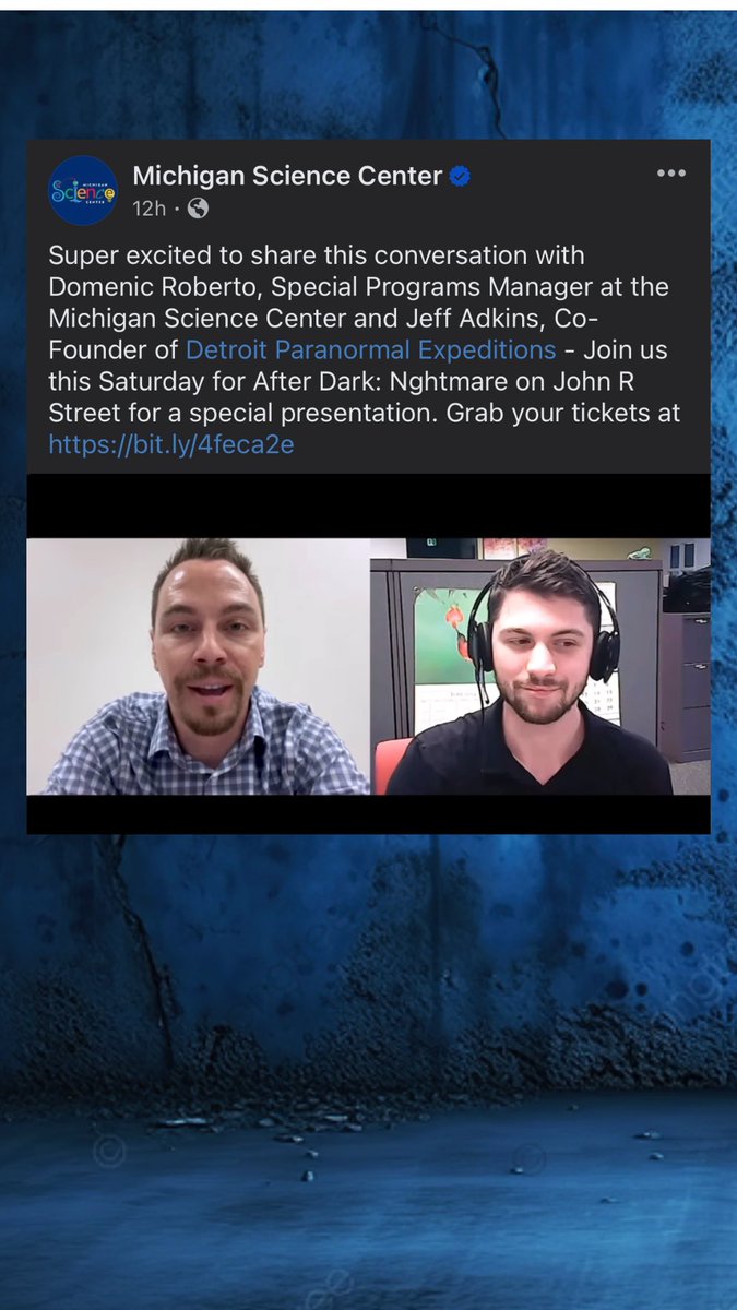 Detroit Paranormal Expeditions (@detroitparadpx) on Twitter photo Come hangout with us at the <a href="/misciencectr/">MI Science Center</a> tomorrow, 10/26, from 6-11 p.m.! We’ll be showing and using some of our equipment, talking about some of our favorite reportedly haunted locations in Michigan, answering questions and more. Details: bit.ly/4feca2e. Come hangout with us at the <a href="/misciencectr/">MI Science Center</a> tomorrow, 10/26, from 6-11 p.m.! We’ll be showing and using some of our equipment, talking about some of our favorite reportedly haunted locations in Michigan, answering questions and more. Details: bit.ly/4feca2e.