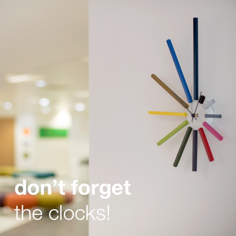 📢 Don't forget to change your clocks this weekend...

It's the last weekend of October, which means the clocks roll back an hour at 2am on Sunday morning. Don't forget, savour an extra hour in bed and have a brilliant weekend!