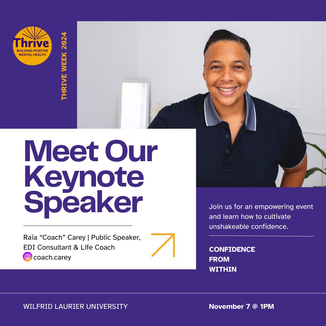 Laurier Careers (@lauriercareers) on Twitter photo Meet our Thrive Week 2024 Keynote, Raia “Coach” Carey <a href="/Coach__Carey/">Raia "Coach" Carey | Life Coach & Speaker</a> . Join her keynote Confidence from Within on November 7, 2024 from 1-2 pm Register for this (forms.office.com/pages/response…) and other great events happening during Thrive Week 2024 on Connect. Meet our Thrive Week 2024 Keynote, Raia “Coach” Carey <a href="/Coach__Carey/">Raia "Coach" Carey | Life Coach & Speaker</a> . Join her keynote Confidence from Within on November 7, 2024 from 1-2 pm Register for this (forms.office.com/pages/response…) and other great events happening during Thrive Week 2024 on Connect.