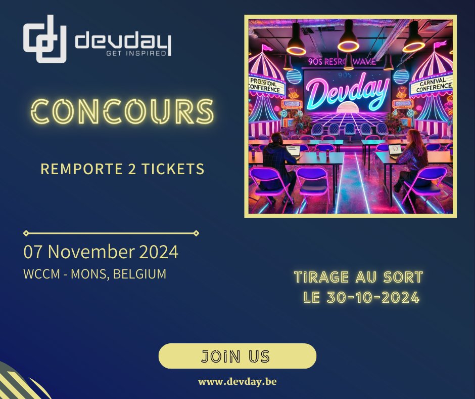 🎉 Concours #DevDay2024 ! 🎉

Gagnez 2 billets pour le DevDay et partagez l'expérience tech ultime avec un(e) ami(e) ou collègue ! 🎟️

Pour participer :
1️⃣ Likez ce tweet
2️⃣ Identifiez la personne avec qui vous voulez venir
3️⃣ Retweetez ce post

🗓️ Tirage au sort le 30 octobre
