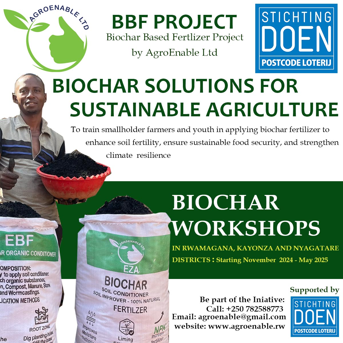 The long wait is over! Exciting Trainings are Reopening THIS NOVEMBER!!!
Farmers from Nyagatare, Kayonza, and Rwamagana—starting this November, we are ready for the training! The first sessions on blending and activating biochar will be held at The Factory. watch the space!