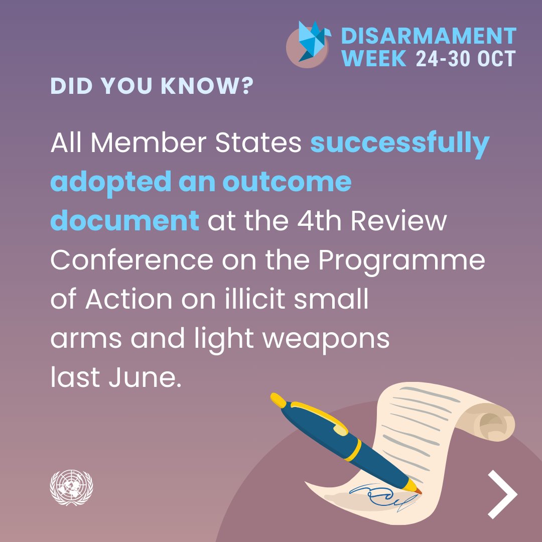 UN_Disarmament's tweet photo. This #DisarmamentWeek, learn more about the successful outcome of #RevCon4 held in June 2024.
The outcome document is available in Arabic, Chinese, English, French, Russian and Spanish:

🔗 https://t.co/mMJqxcgQl7 https://t.co/DTsoQARAAz