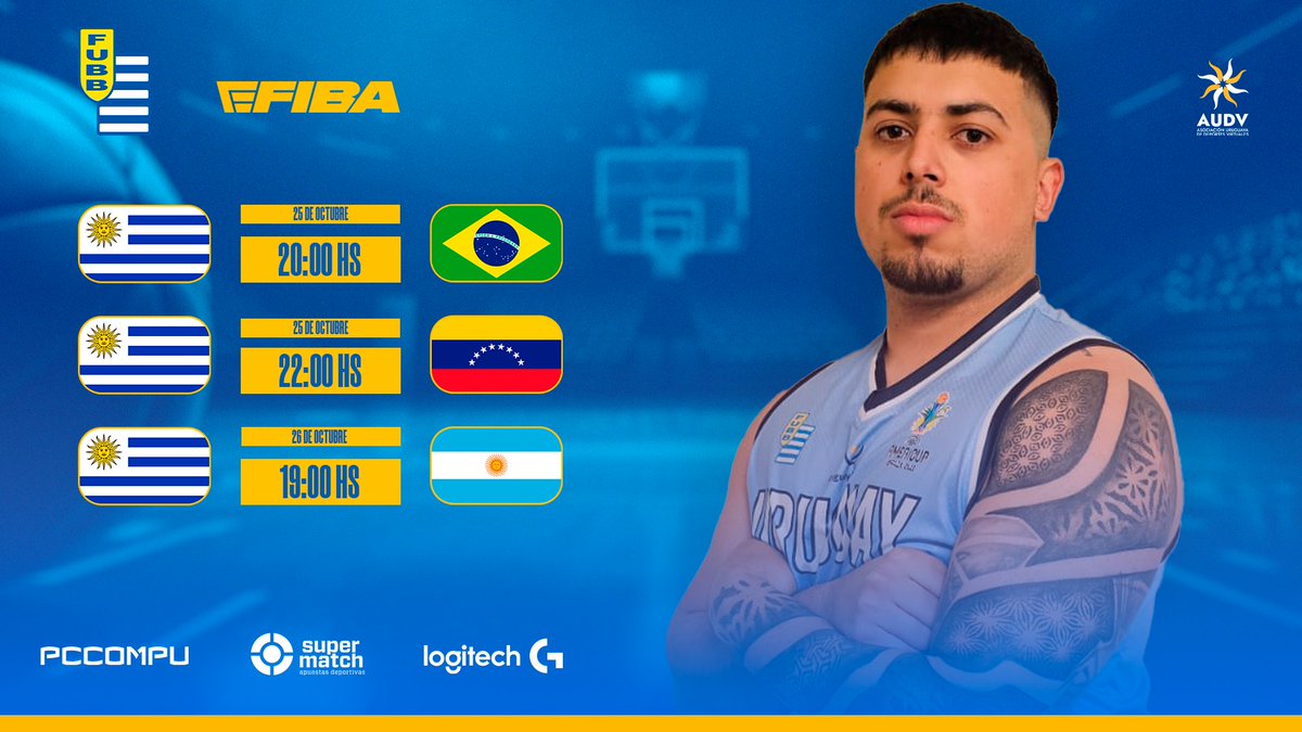 Asociación Uruguaya de Deportes Virtuales (@audvesports) on Twitter photo Comienza el camino al mundial 🏆🗺️🏀
La selección Uruguaya 🇺🇾 <a href="/fubbuy/">FUBB - Selección Uruguaya</a> hace su debut en <a href="/eFIBA_official/">eFIBA</a> season 3
🗓️Viernes
🔹20:00 HS 🇺🇾🆚🇧🇷 <a href="/basquetebrasil/">Basquete Brasil - CBB</a>
🔹22:00 HS 🇺🇾🆚🇻🇪 <a href="/FVBbasketball/">FVB 🇻🇪🏀</a>
🗓️ Sábado
🔹19:00 HS 🇺🇾🆚🇦🇷 <a href="/cabboficial/">Argentina Básquet</a>
EN VIVO 🔴
youtube.com/@AUDVtv
🎙️ Comienza el camino al mundial 🏆🗺️🏀
La selección Uruguaya 🇺🇾 <a href="/fubbuy/">FUBB - Selección Uruguaya</a> hace su debut en <a href="/eFIBA_official/">eFIBA</a> season 3
🗓️Viernes
🔹20:00 HS 🇺🇾🆚🇧🇷 <a href="/basquetebrasil/">Basquete Brasil - CBB</a>
🔹22:00 HS 🇺🇾🆚🇻🇪 <a href="/FVBbasketball/">FVB 🇻🇪🏀</a>
🗓️ Sábado
🔹19:00 HS 🇺🇾🆚🇦🇷 <a href="/cabboficial/">Argentina Básquet</a>
EN VIVO 🔴
youtube.com/@AUDVtv
🎙️