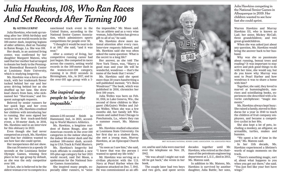 Extreme healthspan and  longevity 
Taking up running at age 100, and then setting world records
nytimes.com/2024/10/23/spo…